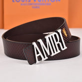 Amiri Belt dark brown Small checkered pattern Golden deer logo